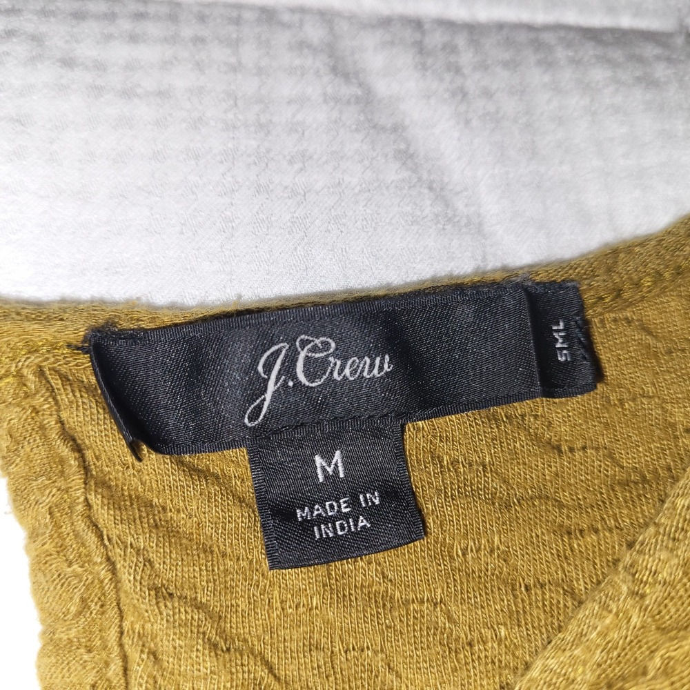 J.Crew Ruffle Trim Honeycomb Knit Olive Gold Green Long Sleeve Blouse - Picture 5 of 8